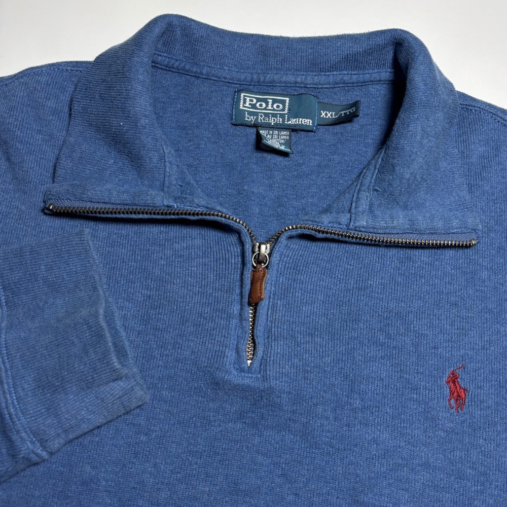 Polo Ralph Lauren Quarter Zip Pullover Sweater Mens XXL Blue Cotton Vintage